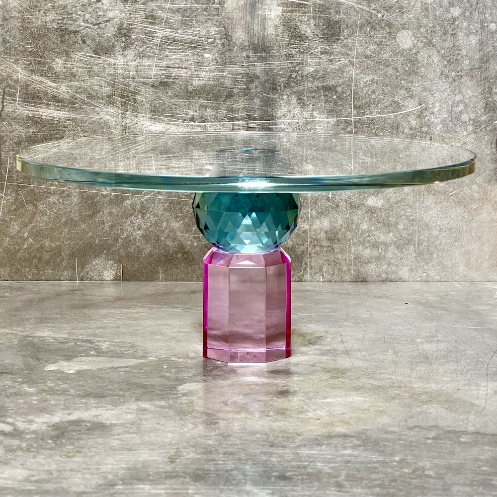 Etagere und Kuchenplatte LUISA, Kristallglas, petrol/violett, 11,3xø25 cm