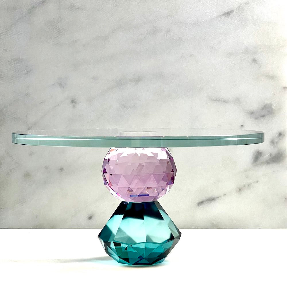 Etagere und Kuchenplatte ANTOINETTE, Kristallglas, violett/petrol, 10,8xø20 cm