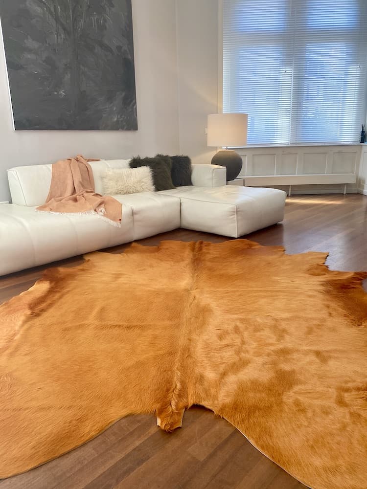 Kuhfell Teppich Senfgelb