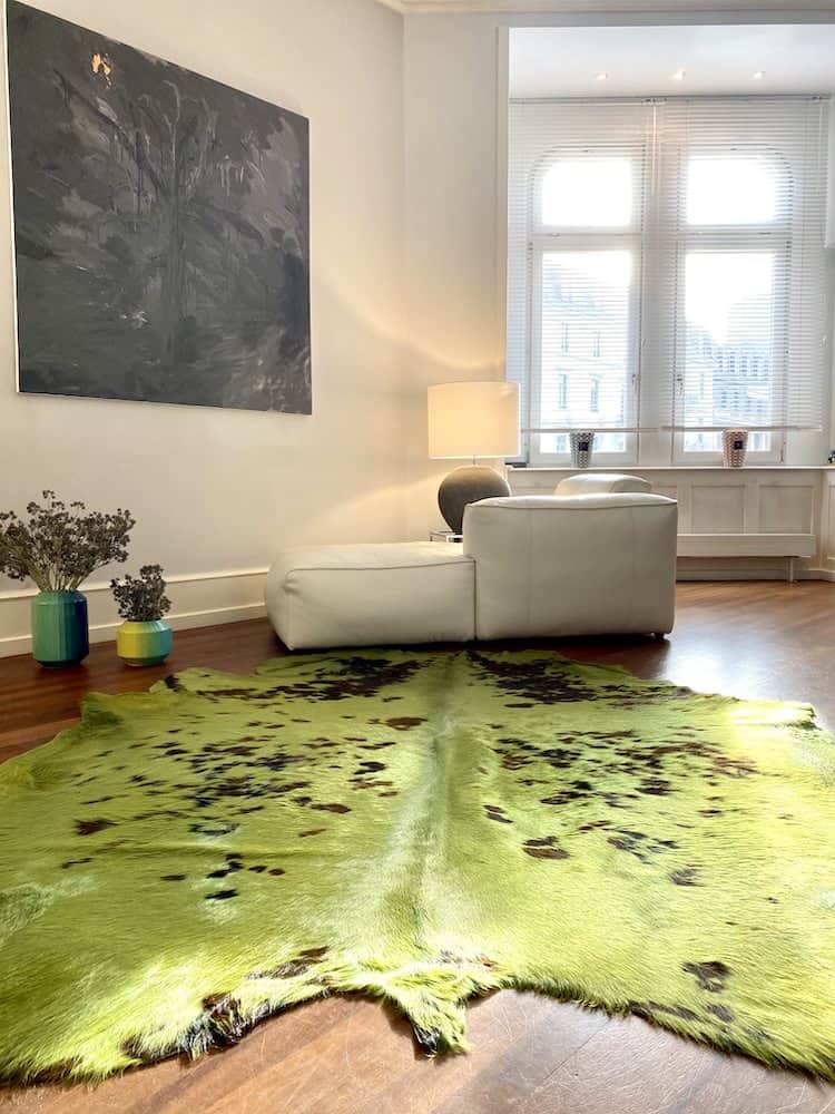Kuhfell Teppich in Tricolor-Apfelgrün