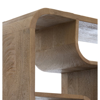 Designregal mit grafischen Aussparungen in dunklen Farbtönen