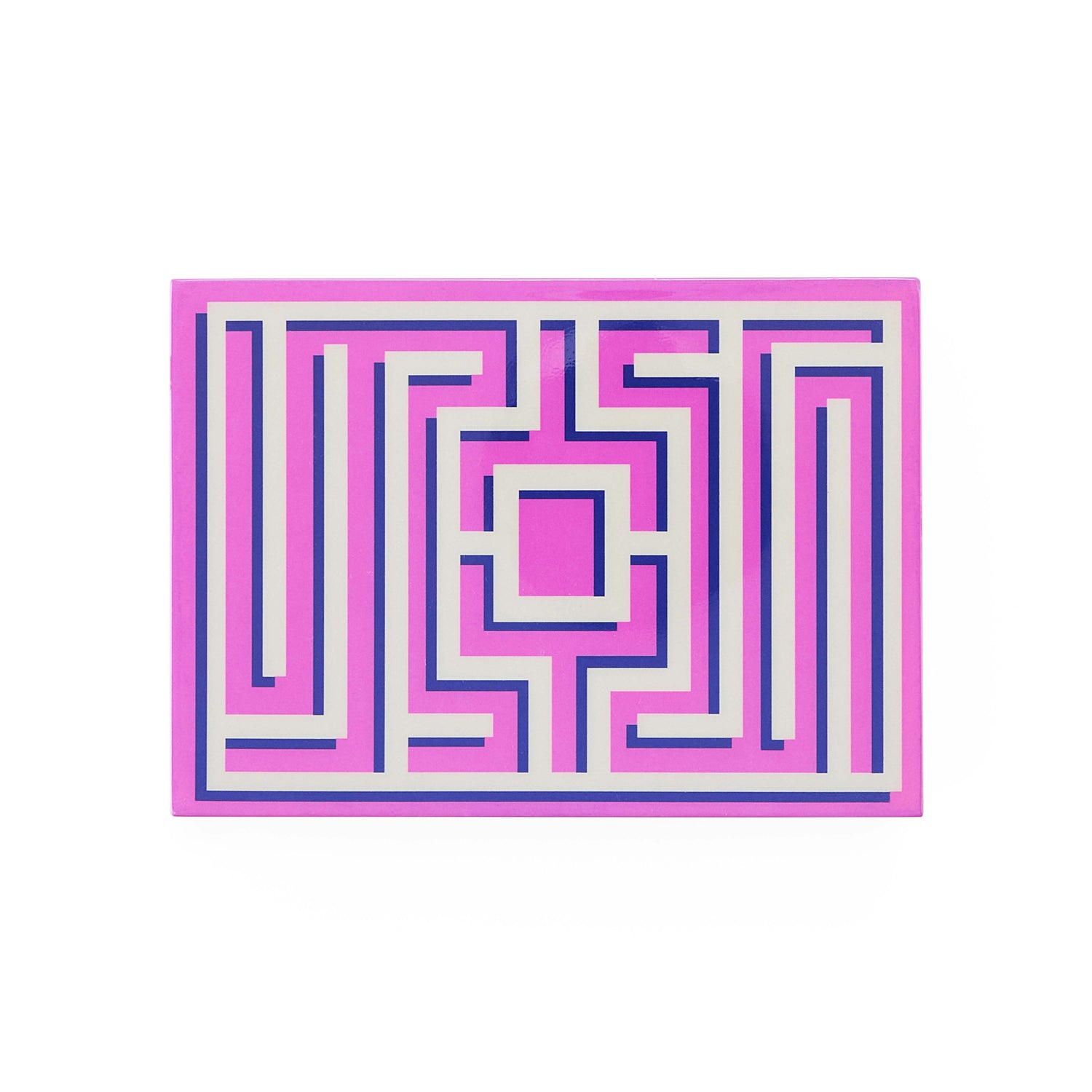 Designer-Kartenset mit pink-türkiser Lackbox im Labyrinth-Muster