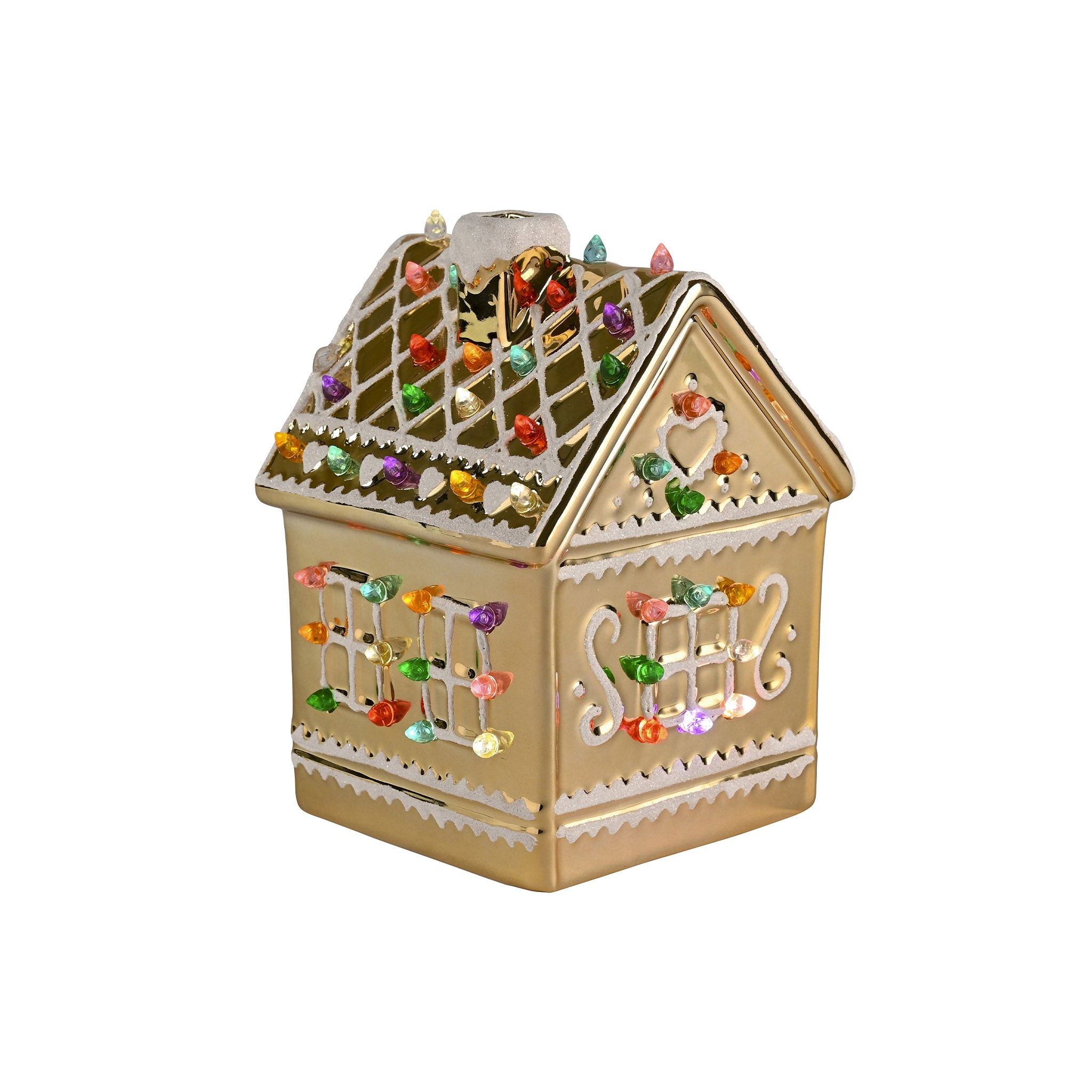 Dekoratives Lebkuchenhaus LUCE aus Porzellan in Gold von GiftCompany