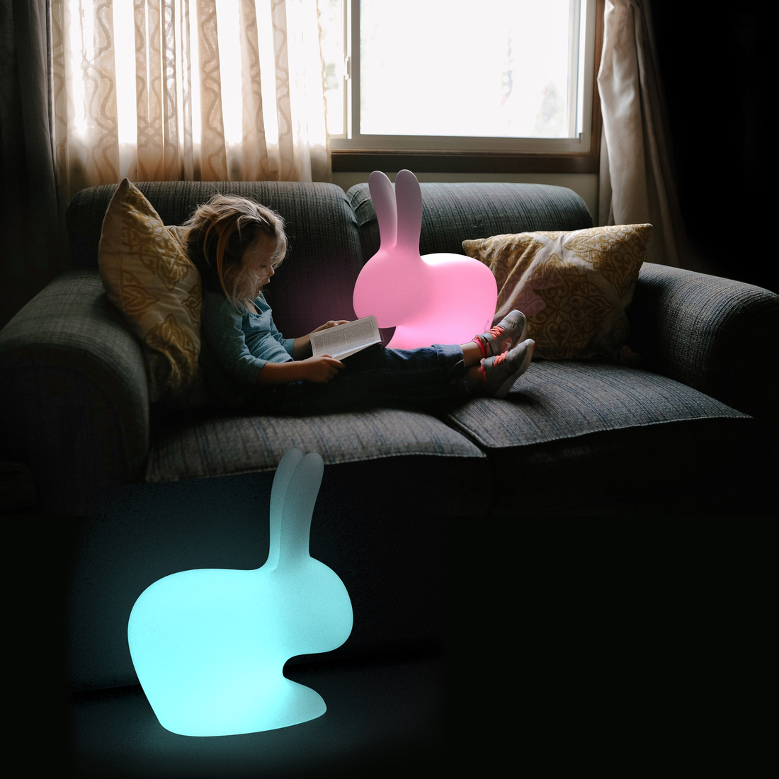 Moderne LED-Hasenlampe von Stefano Giovannoni – kabellos und stylisch.