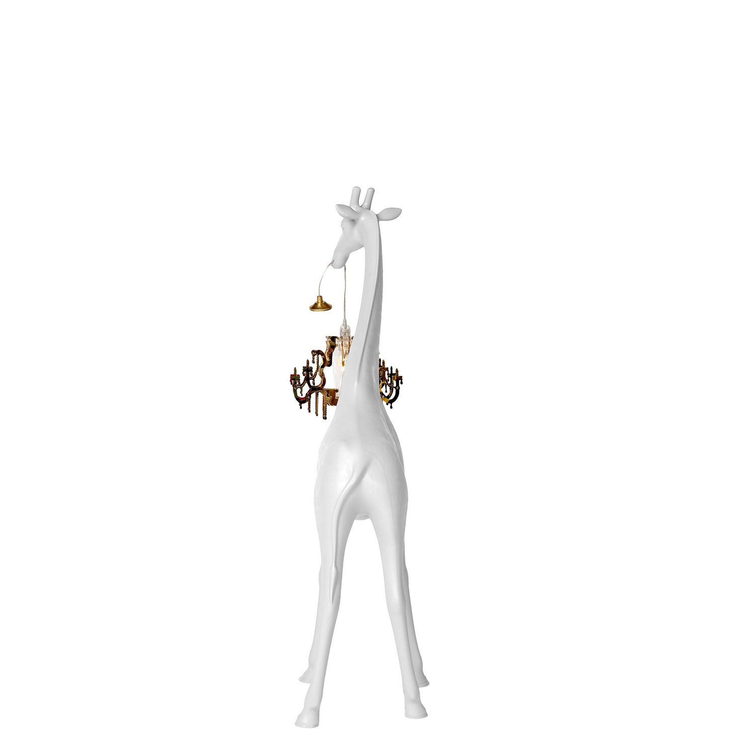 Stehleuchte GIRAFFE IN LOVE XS  in weiss mit Kronleuchter von hinten