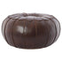 Runder Sitzpouf aus dunkelbraunem Leder mit Steppung
