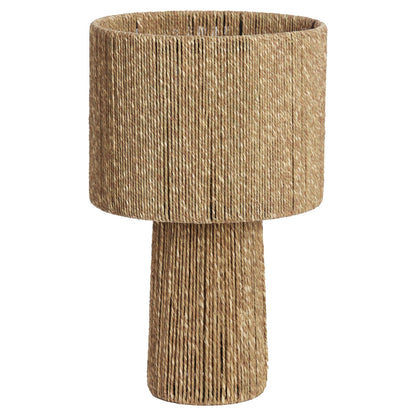 Tischleuchte in Naturbraun mit strukturierter Jute-Oberfläche
