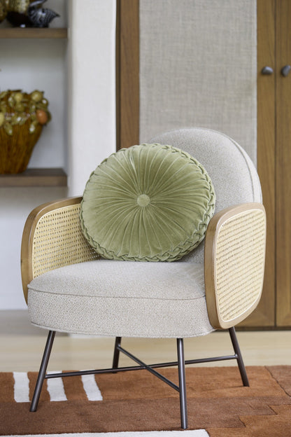 Stuhl in Beige mit geflochtener Seitenstruktur