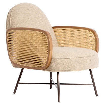 Wohnzimmersessel mit Rattangeflecht und beigem Bezug