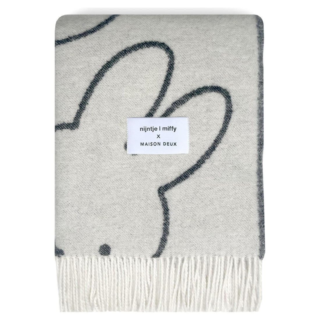 Jacquardgewebte Miffy Decke in Weiß und Schwarz aus reiner Wolle