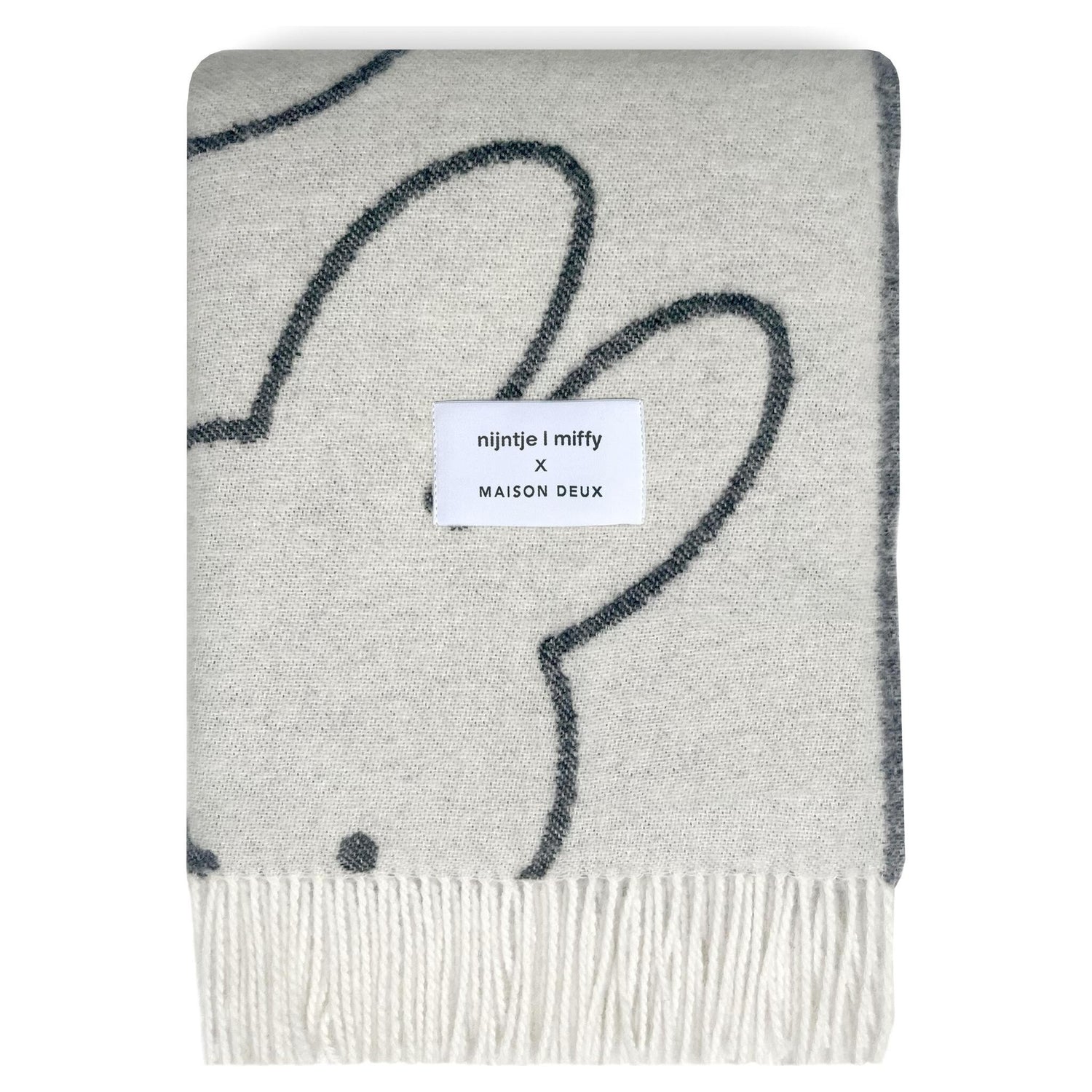 Jacquardgewebte Miffy Decke in Weiß und Schwarz aus reiner Wolle