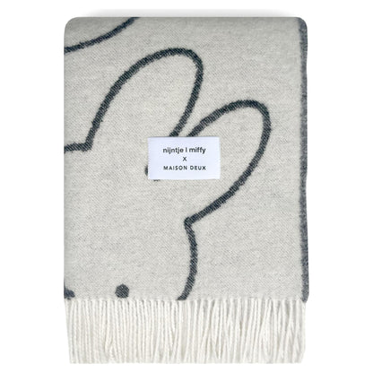 Jacquardgewebte Miffy Decke in Weiß und Schwarz aus reiner Wolle