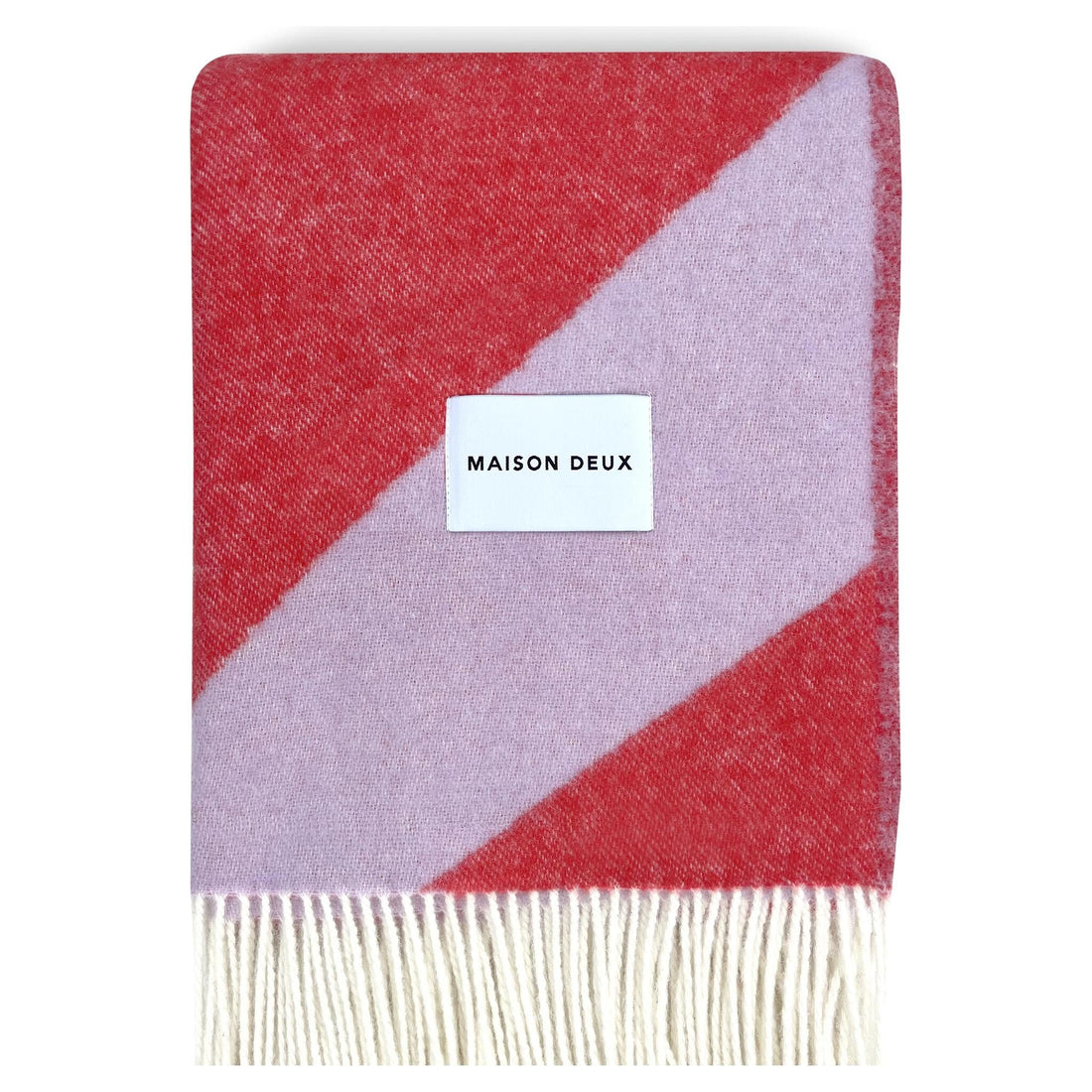 Jacquardgewebte Wolldecke in Lila und Rot aus 100 % neuseeländischer Wolle