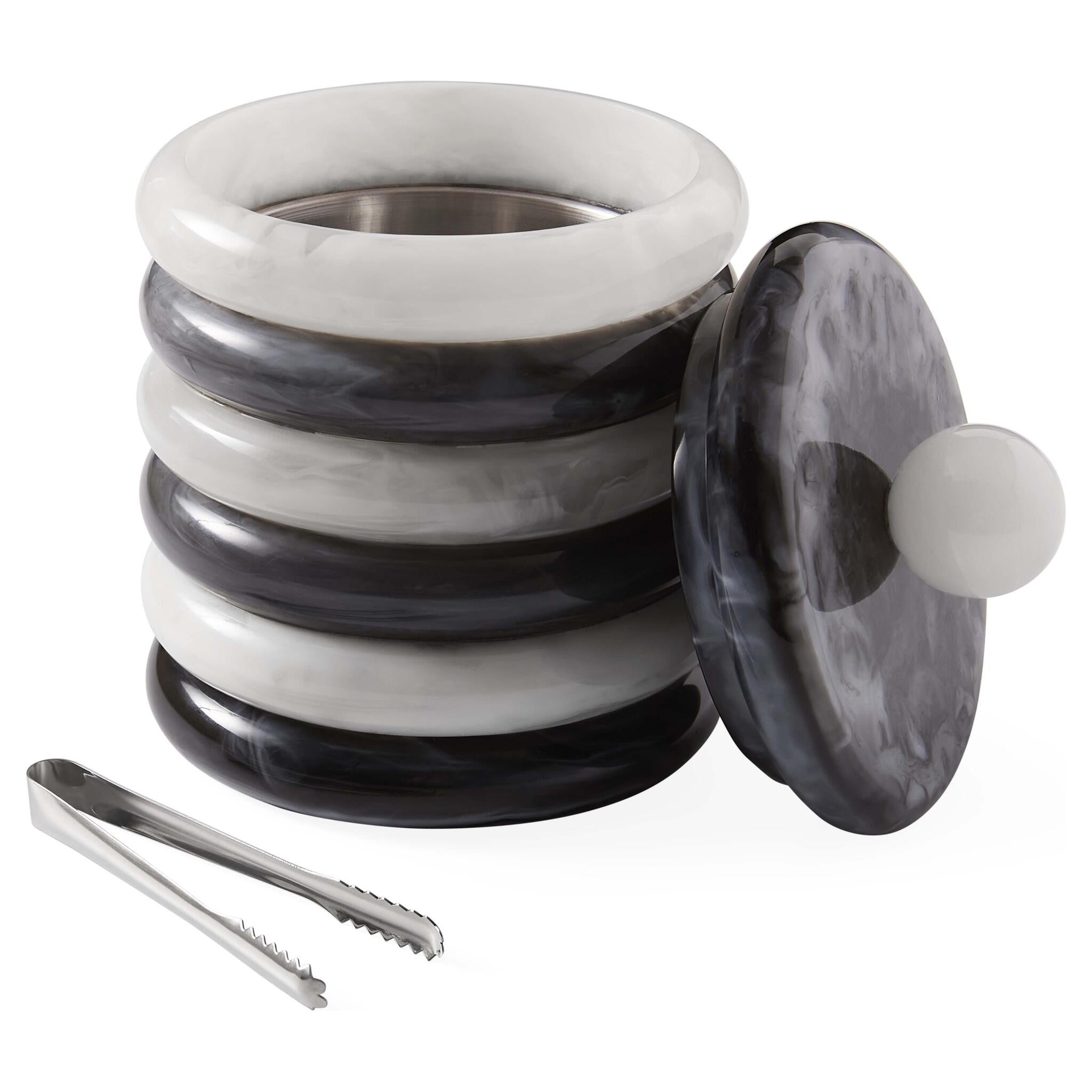 Marmorierter Eiskühler aus Acryl in Schwarz-Weiß