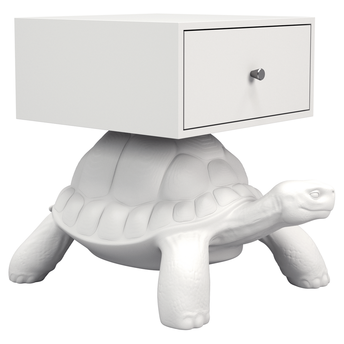 TURTLE CARRY Nachttisch in Weiß mit Schublade auf Schildkrötenfigur