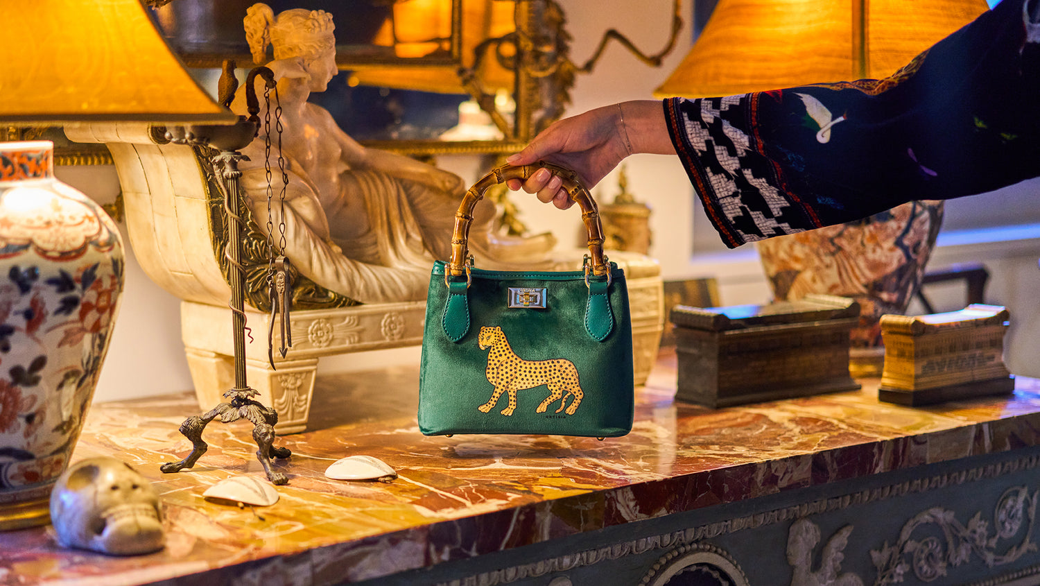 Samttasche BAMBOO GREEN JEWEL – der Marke Ortigia Sicilia