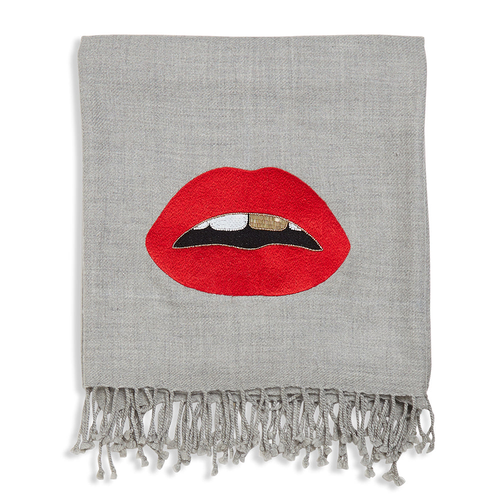 Plaid LIPS aus 100% Merinowolle in hellgrau von Jonathan Adler