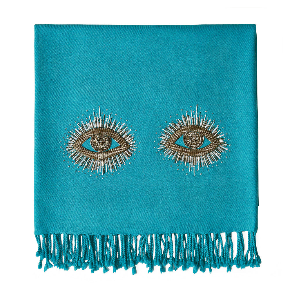 Plaid MUSE EYES aus Kamelwolle in teal von Jonathan Adler