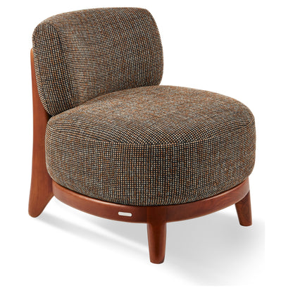 Rund geformter Lounge Chair mit speckled Polsterstoff
