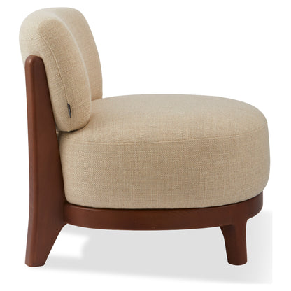 Beige gepolsterter Lounge Chair mit gebeiztem Eschenholzgestell