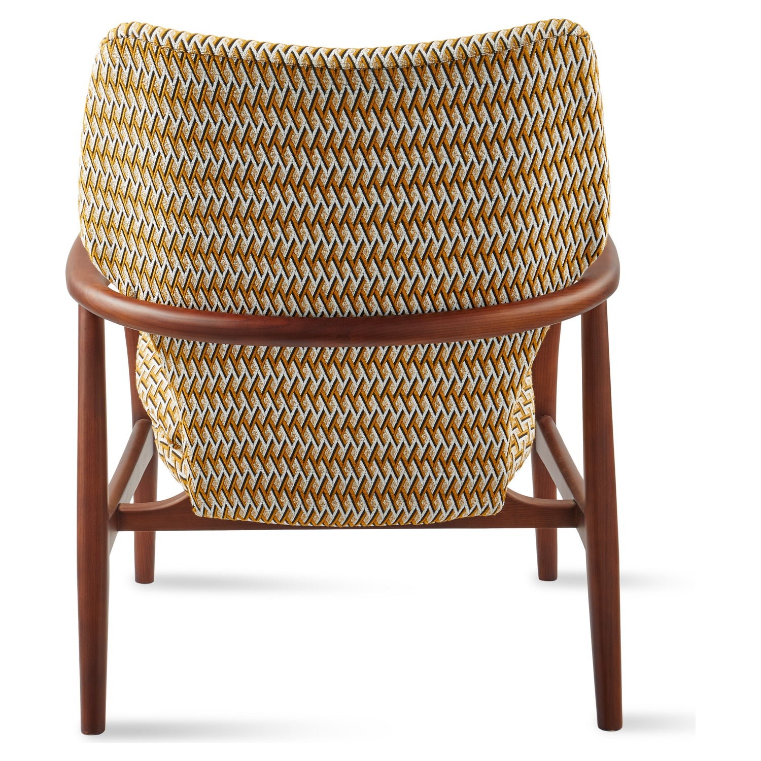 Lounge-Sessel mit grafischem Polsterstoff und geschwungenen Armlehnen