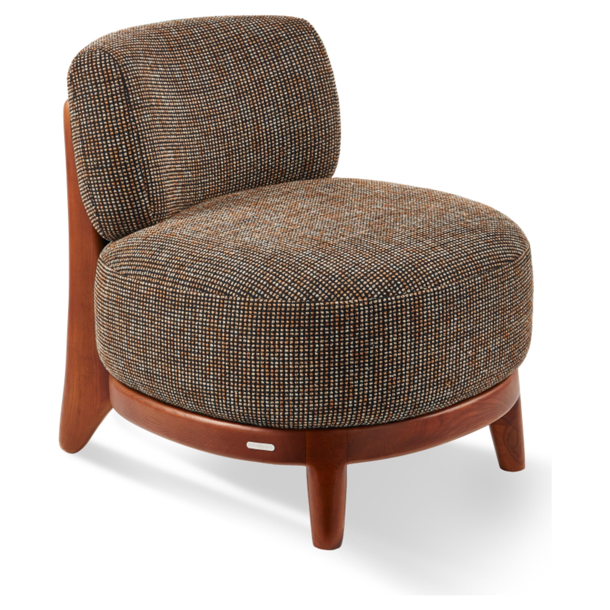 Lounge Chair in speckled brown mit stabiler Holzbasis