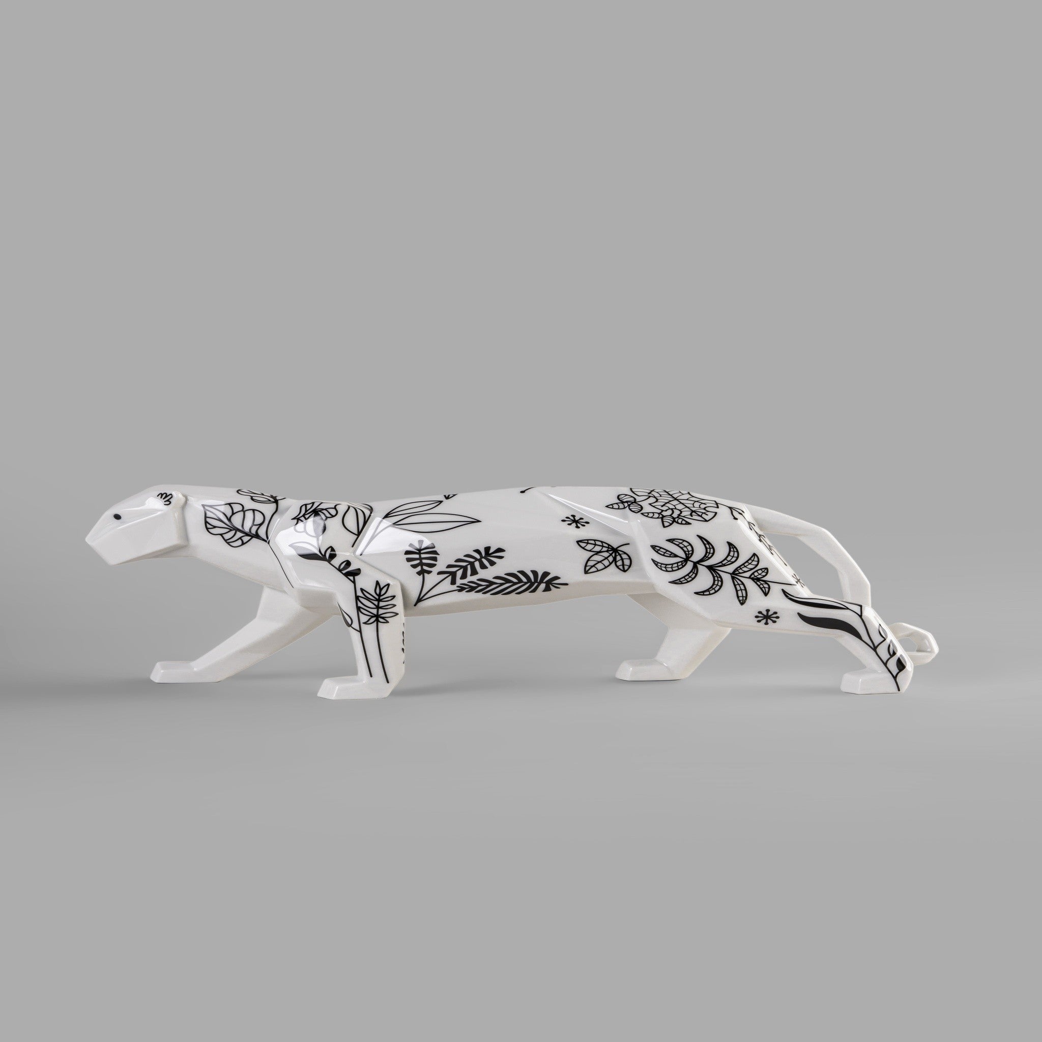 Schwarze und weiße Panther Skulptur aus feinem Porzellan