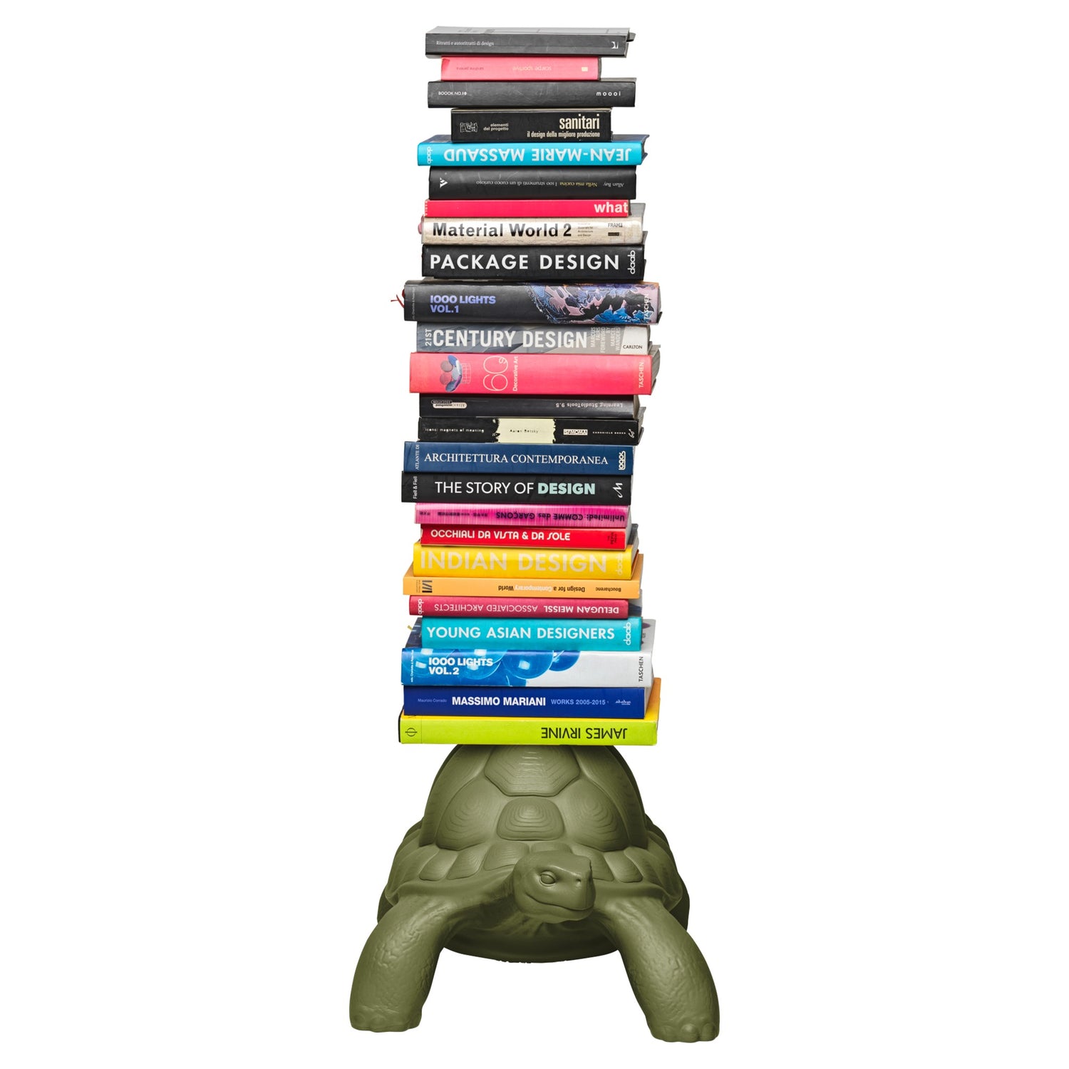 Design Bookcase Turtle Carry mit Bücherstapel und Metallhalterung von Qeeboo
