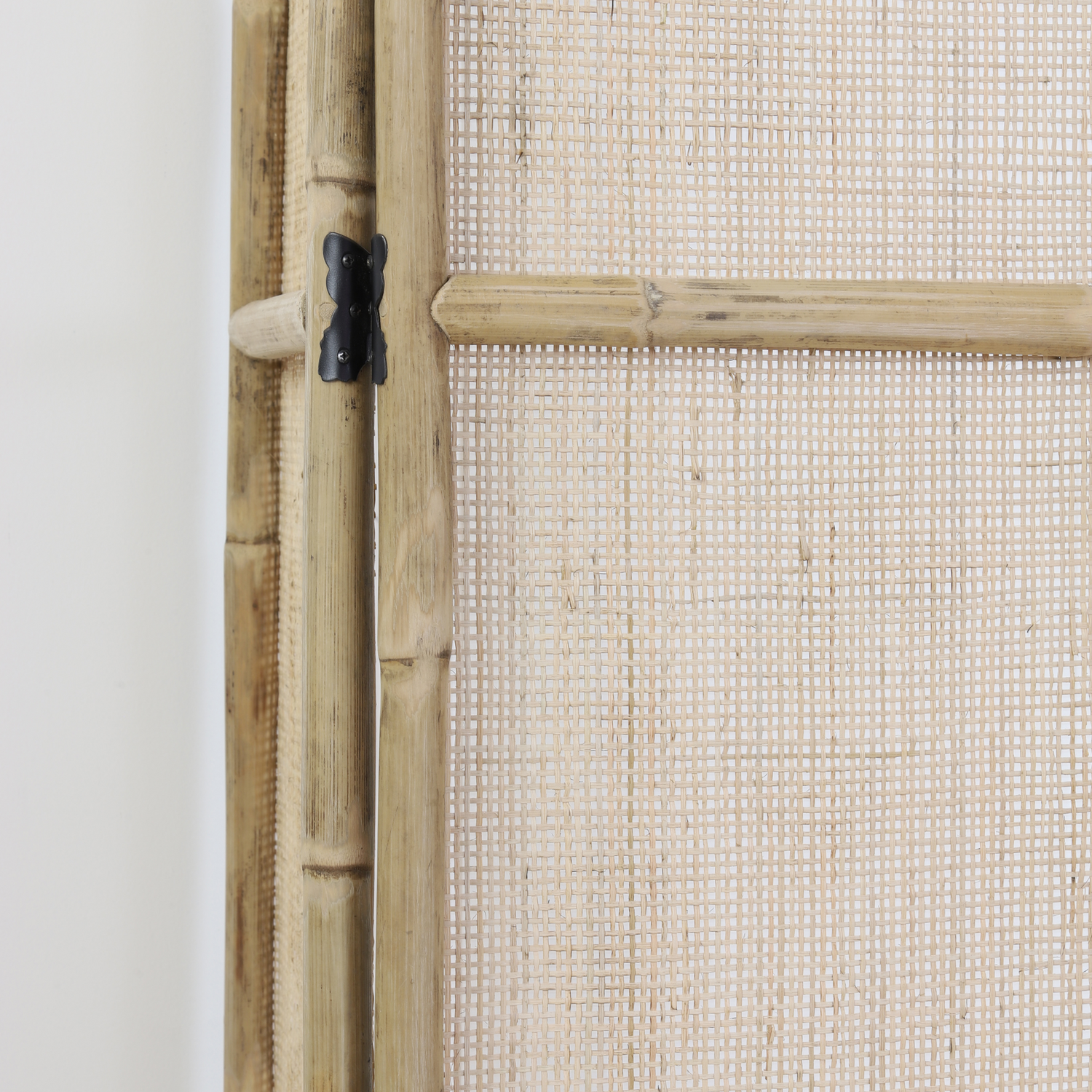 Dreiteiliger Rattan-Wandschirm in heller Naturfarbe