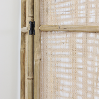 Dreiteiliger Rattan-Wandschirm in heller Naturfarbe