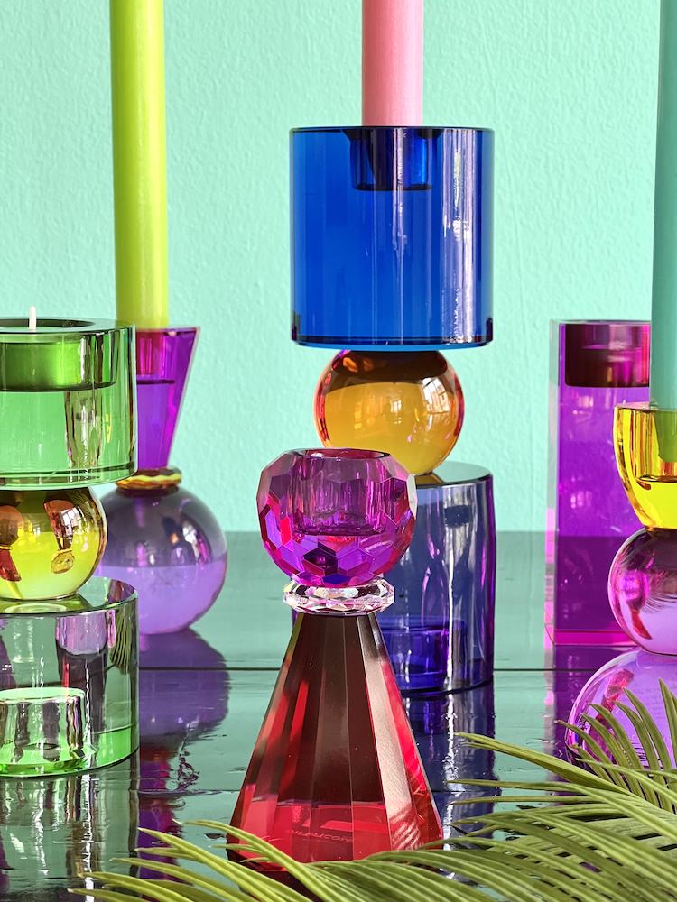 Kerzenhalter und Teelichthalter SARI aus Kristallglas