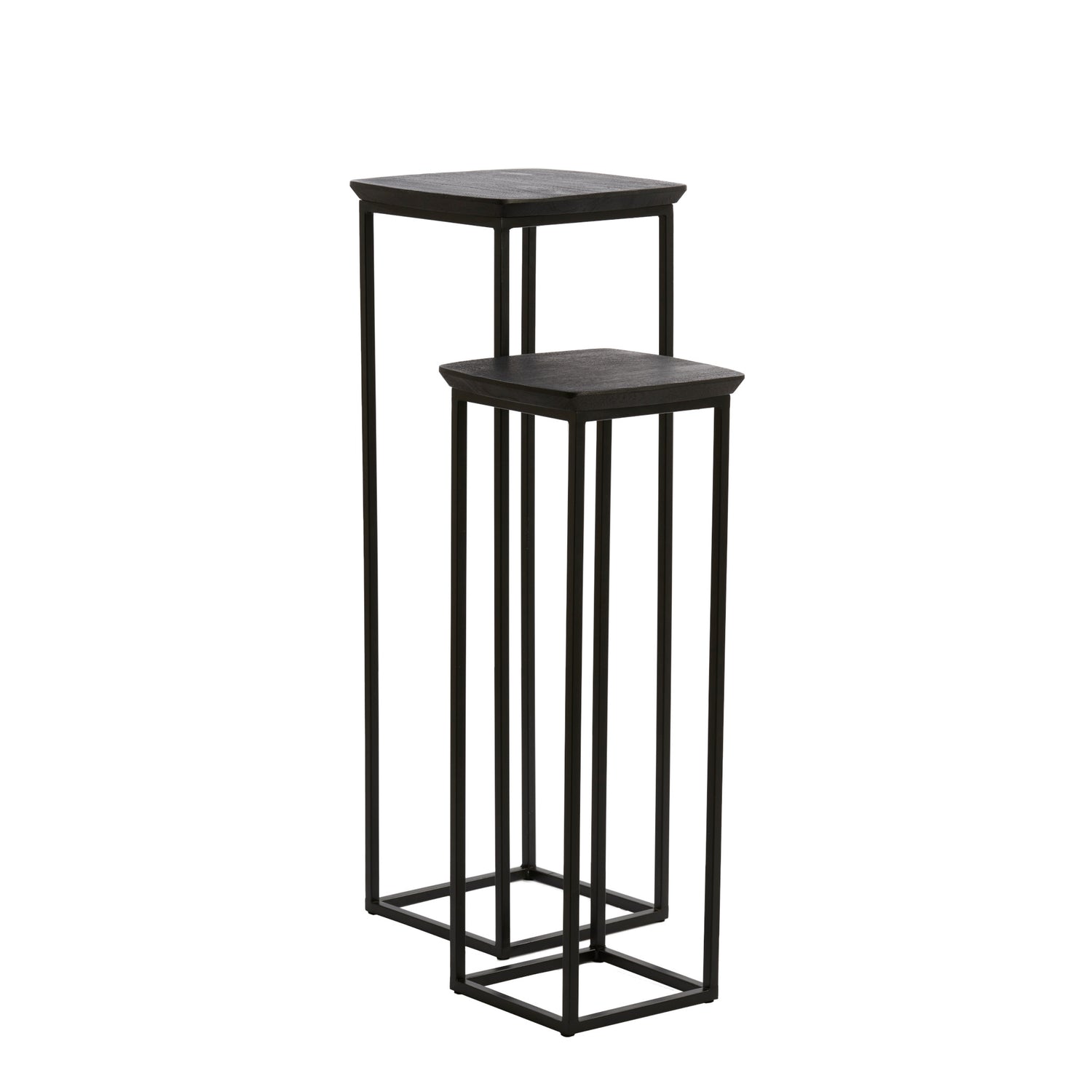 Column set QUENZA black acacia wood 30x30x80+35x35x100 cm