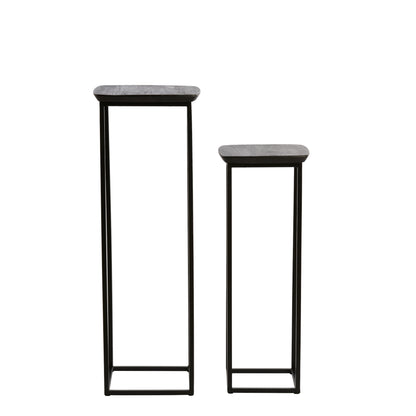 Säulen Set QUENZA schwarz Akazienholz 30x30x80+35x35x100 cm