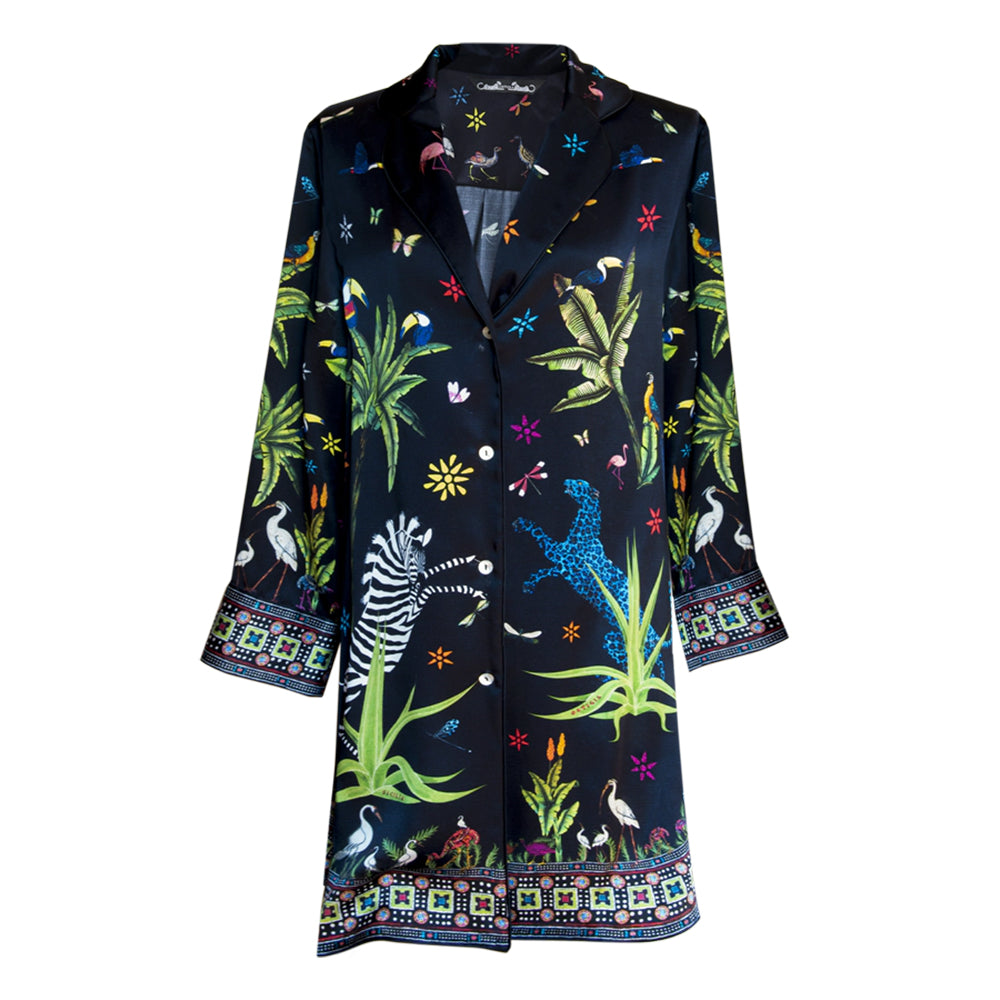 Seidenhemd JUNGLE BLACK aus 100% Seide der Marke Ortigia Sicilia