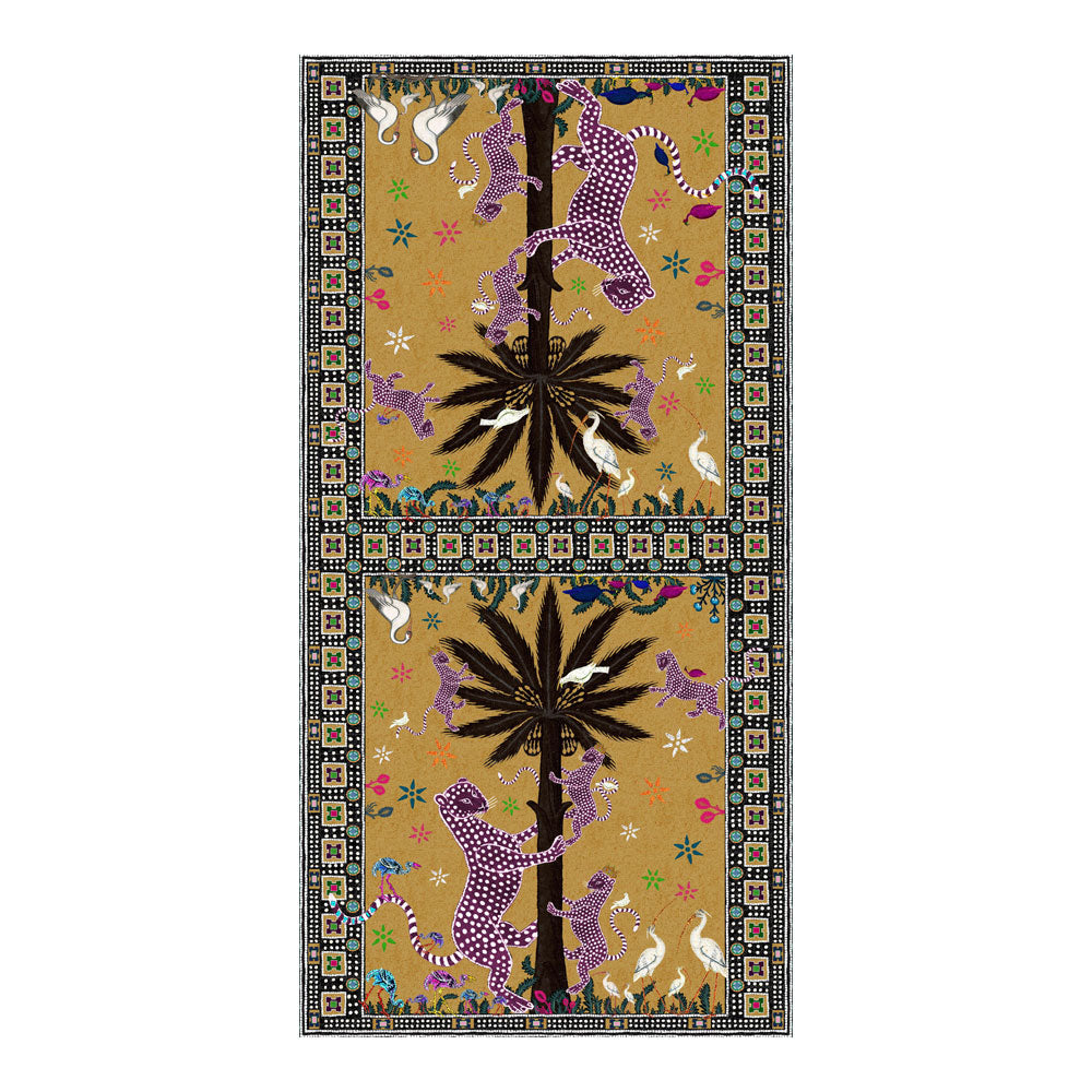 Seidenschal, ocker-gelb, mit exotischem Motiv