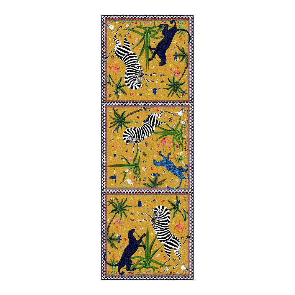 Seidenschal, ocker-gelb, mit Dschungel-Motiv