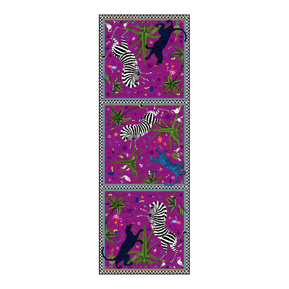 Seidenschal, pink lila, mit Dschungel-Motiv