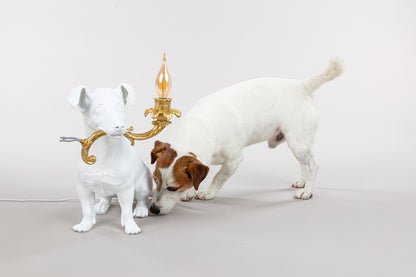 Seletti Tischlampe Rio – Hund mit goldener Leuchte