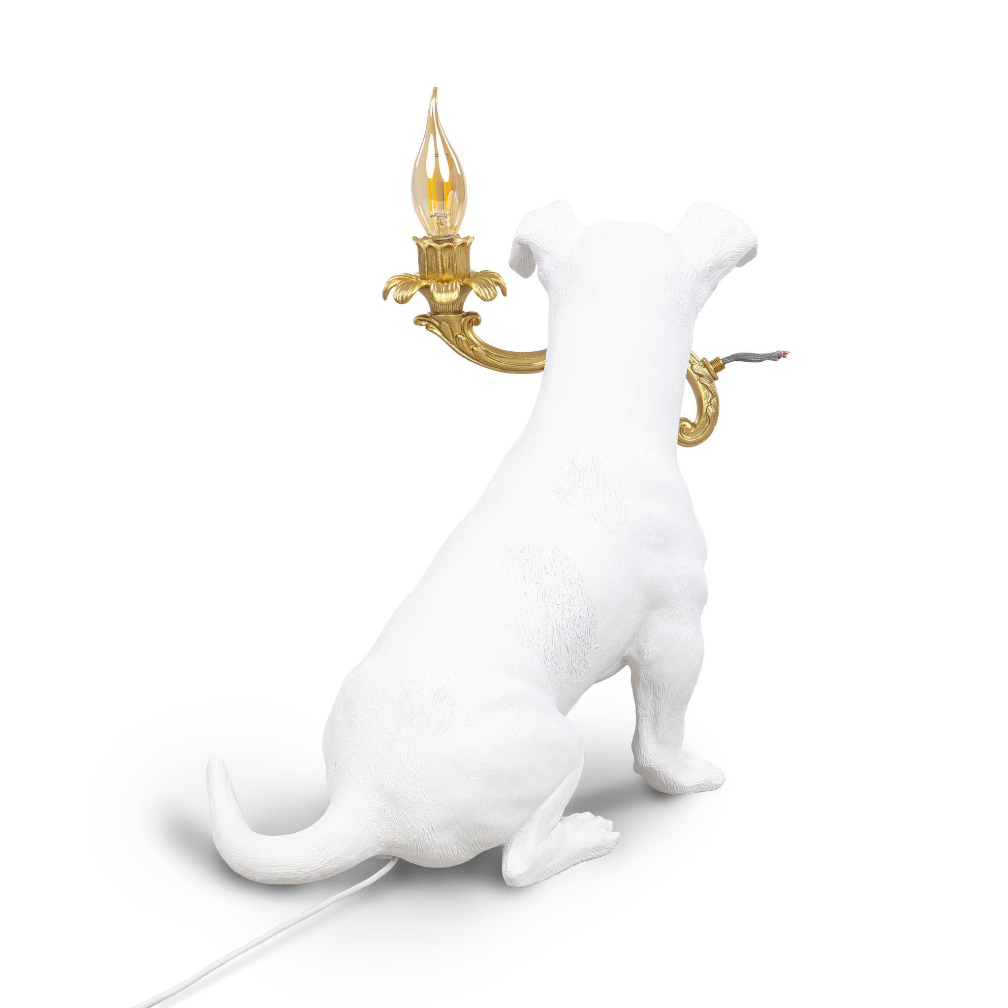 Seletti Rio Lamp – weißer Hund mit goldener Lampe