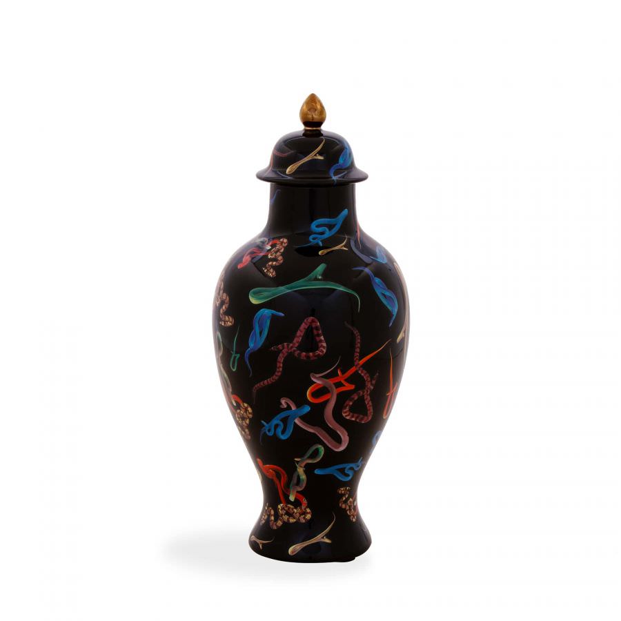 Vase mit Deckel SNAKES schwarz/bunt  Ø19,5x46,5 cm