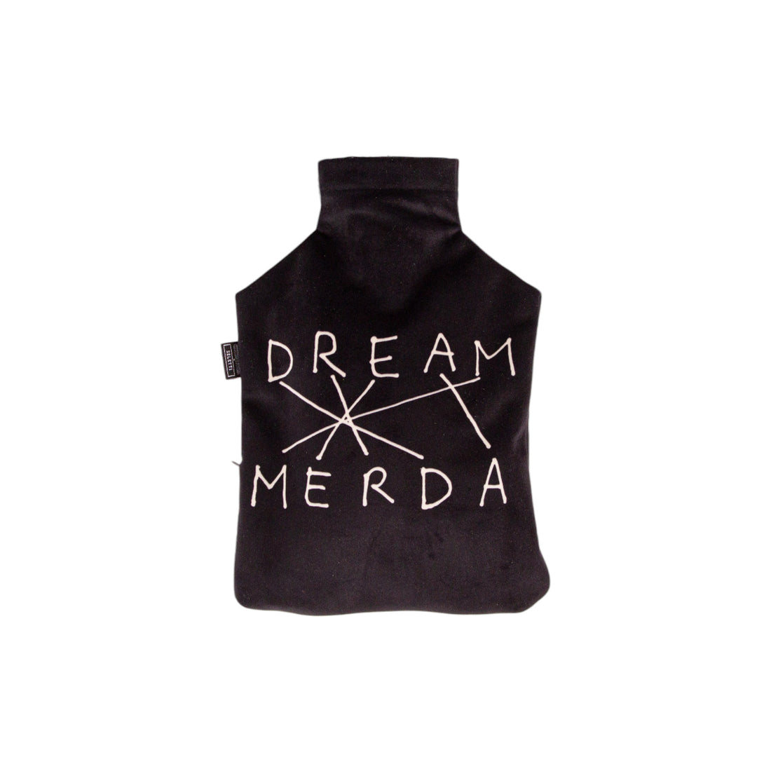 Seletti Wärmflasche DREAM MERDA aus braunem Polyester mit weißem Schriftmotiv