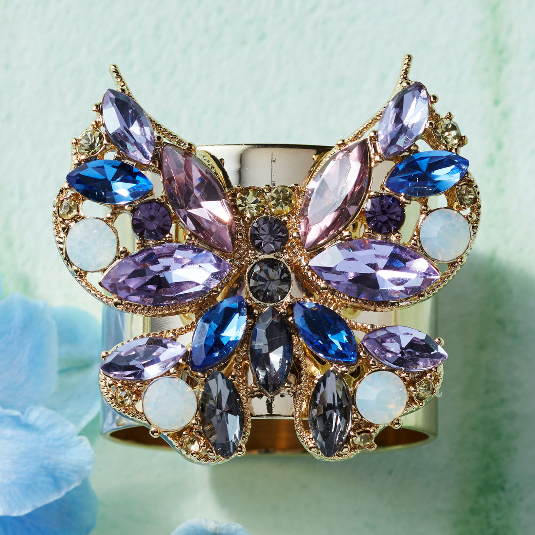 Serviettenringe Schmetterlinge mit Glassteinen in Blautönen