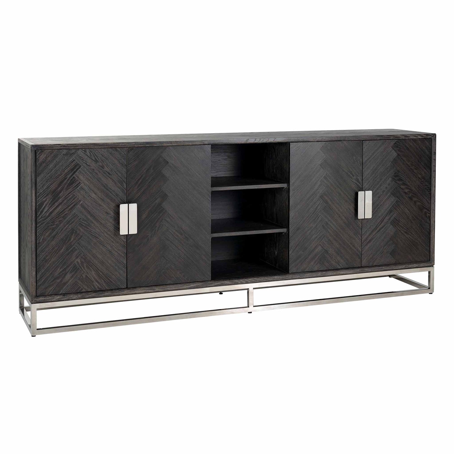 Sideboard BLACKBONE SILBER - 4-Türen mit offenen Raum