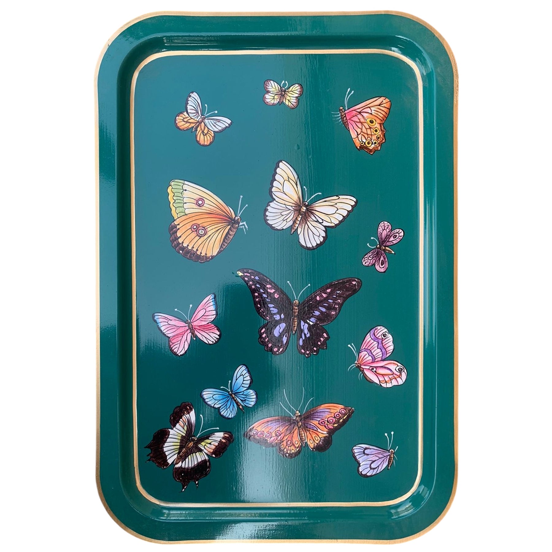 Les Ottomans – Handbemaltes Tablett „Butterfly Garden“