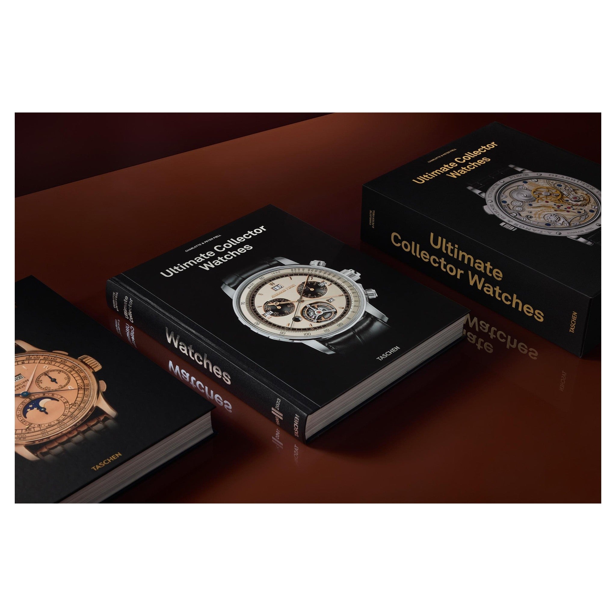 Luxuriöse Buchausgabe über seltene Zeitmesser mit detaillierter Cover-Illustration.