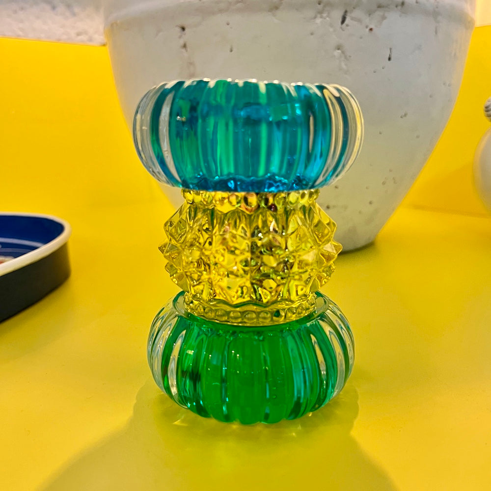 Teelichthalter SARI in blau, gelb, grün