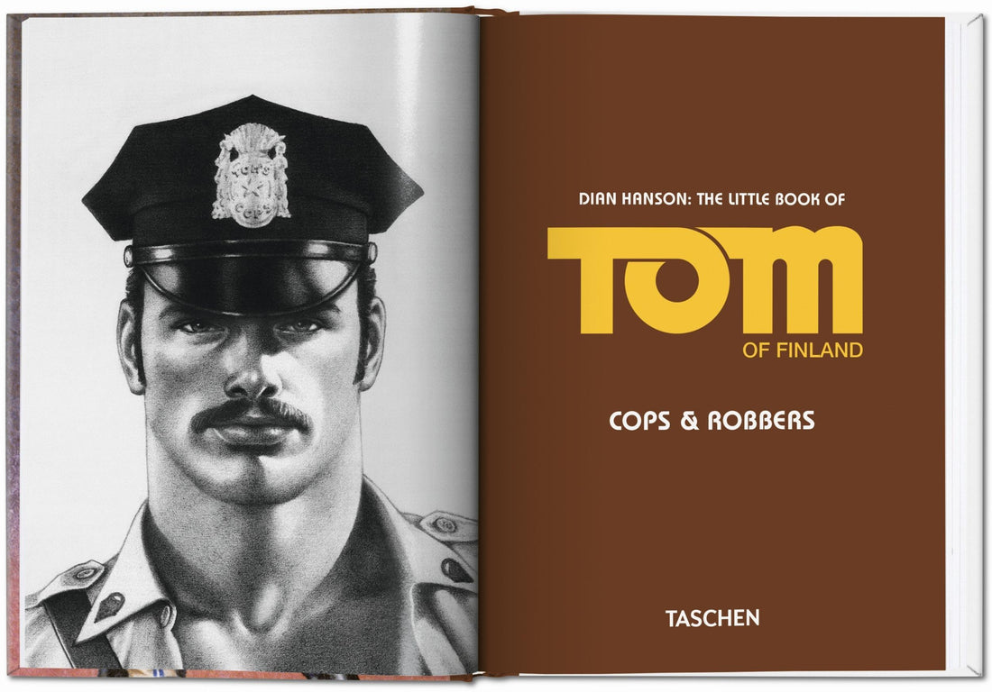Cover des Buches The Little Book of Tom Cops &amp; Robbers von Tom of Finland mit ikonischer Uniformästhetik