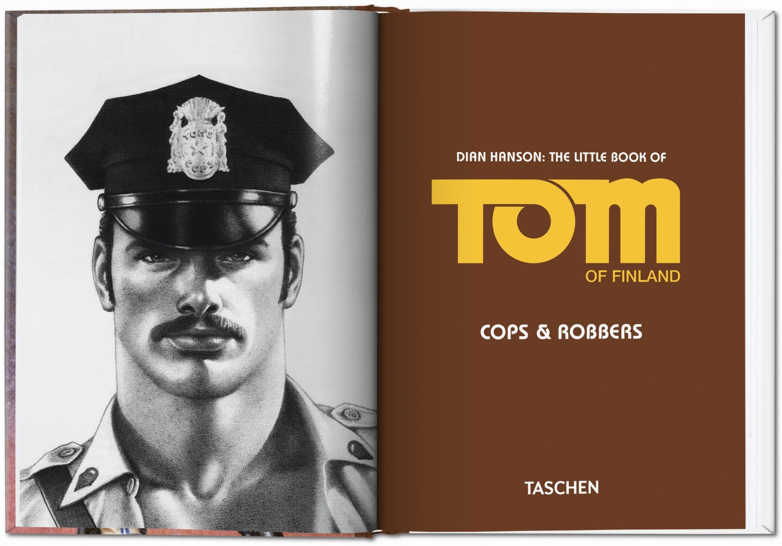 Cover des Buches The Little Book of Tom Cops &amp; Robbers von Tom of Finland mit ikonischer Uniformästhetik