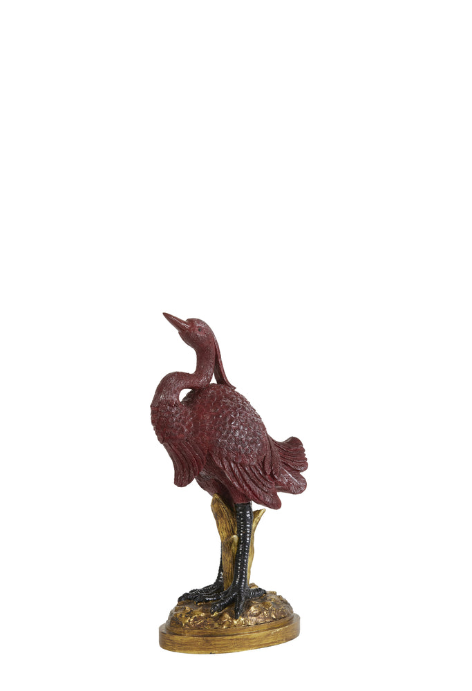 Tierfigur CRANE antik bronze/ burgunder 21,5x12x40cm