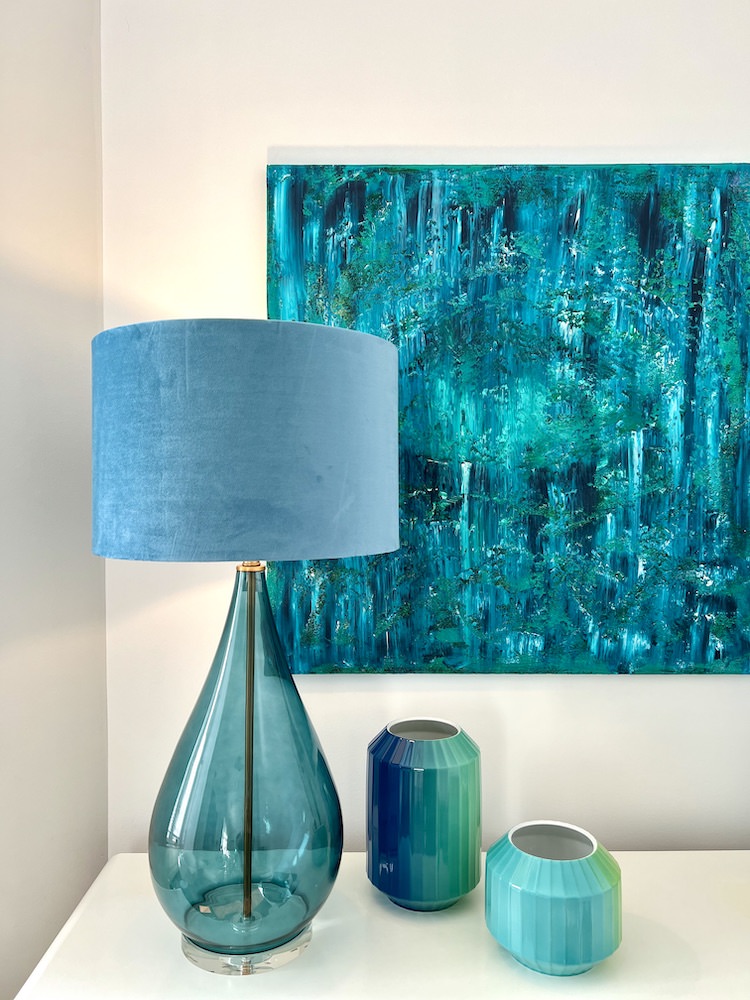 Tischleuchte STELLA türkis/blau Glas